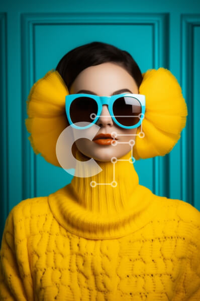 Intra Συλλεκτικό Ξύλινο Παζλ Plywood  4mm - Κομψή γυναίκα με κίτρινο πουλόβερ και μπλε γυαλιά ηλίου Σε Ξύλινο Κουτί - Διαστάσεις Puzzle: 10x10 cm – 25 κομμάτια