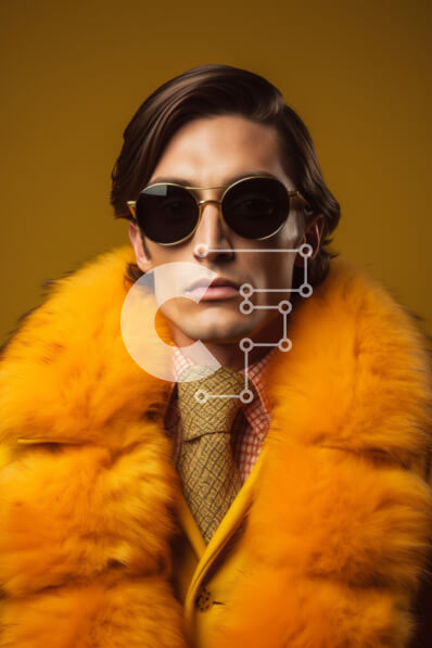 Intra Συλλεκτικό Ξύλινο Παζλ Plywood  4mm - Μοντέρνος άντρας με πορτοκαλί γούνινο παλτό και γυαλιά ηλίου Σε Ξύλινο Κουτί - Διαστάσεις Puzzle: 10x10 cm – 25 κομμάτια