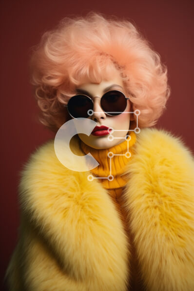 Intra Συλλεκτικό Ξύλινο Παζλ Plywood  4mm - Κομψή νεαρή γυναίκα με ροζ περούκα και γυαλιά ηλίου Σε Ξύλινο Κουτί - Διαστάσεις Puzzle: 10x10 cm – 25 κομμάτια