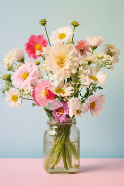 Σετ των 2 Intra Συλλεκτικό Ξύλινο Παζλ Plywood  4mm - Φρέσκα λουλούδια σε ροζ βάζο Mason Σε Ξύλινο Κουτί - Διαστάσεις: 10x10 cm – 25 κομμάτια