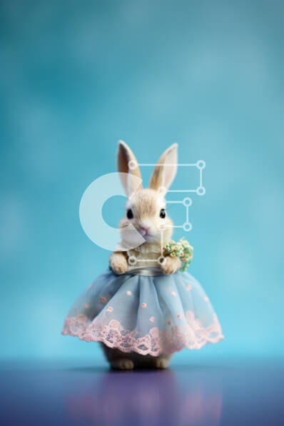 Σετ των 2 Intra Συλλεκτικό Ξύλινο Παζλ Plywood  4mm - Κομψό μπλε-ντυμένο κουνελάκι που κρατά ένα αντικείμενο Σε Ξύλινο Κουτί - Διαστάσεις: 10x10 cm – 25 κομμάτια