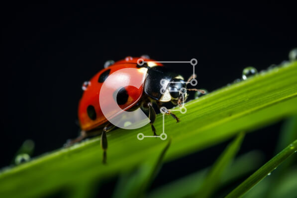 Intra Συλλεκτικό Ξύλινο Παζλ Plywood  4mm - Πασχαλίτσα με σταγονίδια νερού σε μια λεπίδα γρασιδιού Σε Ξύλινο Κουτί - Διαστάσεις: 10x10 cm – 25 κομμάτια