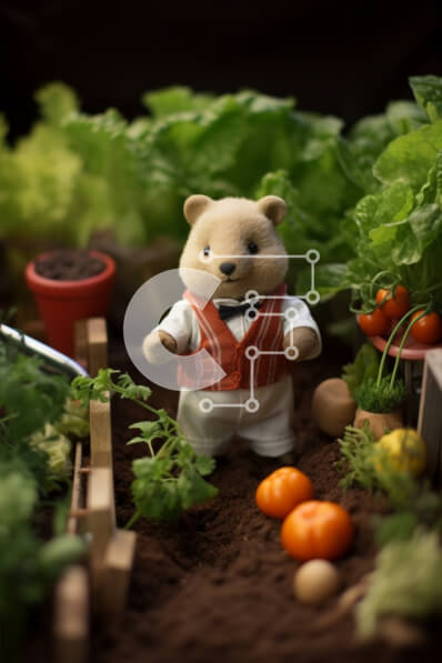 Σετ των 2 Intra Συλλεκτικό Ξύλινο Παζλ Plywood  4mm - Teddy Bear στον κήπο που περιβάλλεται από φυτά Σε Ξύλινο Κουτί - Διαστάσεις: 10x10 cm – 25 κομμάτια