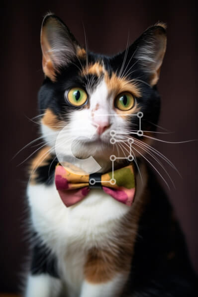 Σετ των 2 Intra Συλλεκτικό Ξύλινο Παζλ Plywood  4mm - Γάτα που φορά πολύχρωμο παπιγιόν με λαμπερά πράσινα μάτια Σε Ξύλινο Κουτί - Διαστάσεις: 10x10 cm – 25 κομμάτια