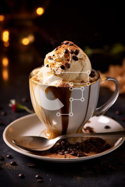 Σετ των 2 Intra Συλλεκτικό Ξύλινο Παζλ Plywood  4mm - Νόστιμο επιδόρπιο παγωτό και καφέ με σάλτσα σοκολάτας και πατατάκια Σε Ξύλινο Κουτί - Διαστάσεις: 10x10 cm – 25 κομμάτια