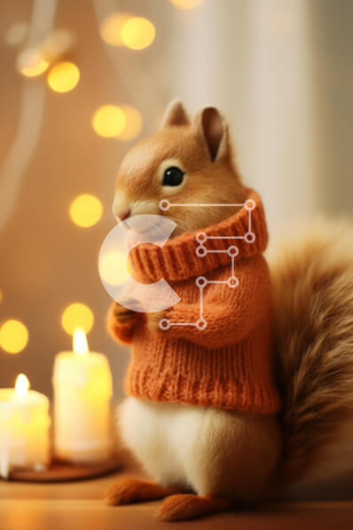 Σετ των 2 Intra Συλλεκτικό Ξύλινο Παζλ Plywood  4mm - Φιλικός Σκίουρος με Πορτοκαλί Πουλόβερ με Κεριά Σε Ξύλινο Κουτί - Διαστάσεις: 10x10 cm – 25 κομμάτια