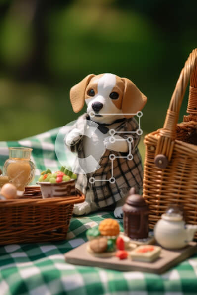 Σετ των 2 Intra Συλλεκτικό Ξύλινο Παζλ Plywood  4mm - Κομψό παιχνίδι σκυλιών στο τραπέζι πικ-νικ με φρούτα και καλάθι τροφίμων Σε Ξύλινο Κουτί - Διαστάσεις: 10x10 cm – 25 κομμάτια