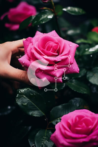 Σετ των 2 Intra Συλλεκτικό Ξύλινο Παζλ Plywood  4mm - Χέρι που κρατά δύο ροζ τριαντάφυλλα με φύλλα Σε Ξύλινο Κουτί - Διαστάσεις: 10x10 cm – 25 κομμάτια