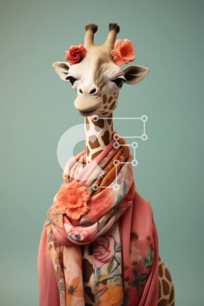 Σετ των 2 Intra Συλλεκτικό Ξύλινο Παζλ Plywood  4mm - Καμηλοπάρδαλη ντυμένη στα ροζ με λουλούδια και κασκόλ Σε Ξύλινο Κουτί - Διαστάσεις: 10x10 cm – 25 κομμάτια