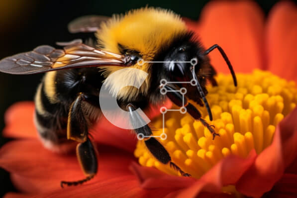 Intra Συλλεκτικό Ξύλινο Παζλ Plywood  4mm - Μέλισσα σε πορτοκαλί λουλούδια που μαζεύει νέκταρ Σε Ξύλινο Κουτί - Διαστάσεις: 10x10 cm – 25 κομμάτια