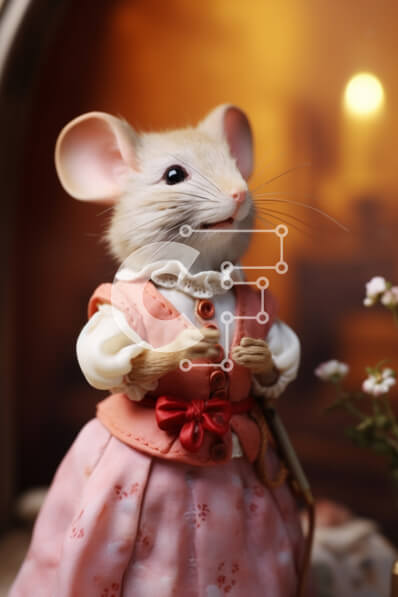 Σετ των 2 Intra Συλλεκτικό Ξύλινο Παζλ Plywood  4mm - Κομψό ροζ ποντίκι με λουλούδια και αντικείμενα Σε Ξύλινο Κουτί - Διαστάσεις: 10x10 cm – 25 κομμάτια