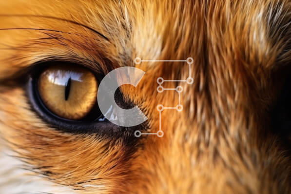 Σετ των 2 Intra Συλλεκτικό Ξύλινο Παζλ Plywood  4mm - Κοντινό πλάνο του ματιού μιας αλεπούς με φωτεινά κίτρινα μάτια Σε Ξύλινο Κουτί - Διαστάσεις: 10x10 cm – 25 κομμάτια