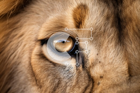 Σετ των 2 Intra Συλλεκτικό Ξύλινο Παζλ Plywood  4mm - Κοντινό πλάνο του ματιού του λιονταριού σε κίτρινο χρώμα Σε Ξύλινο Κουτί - Διαστάσεις: 10x10 cm – 25 κομμάτια