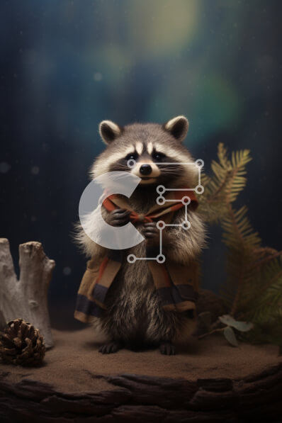 Σετ των 2 Intra Συλλεκτικό Ξύλινο Παζλ Plywood  4mm - Χαριτωμένο ρακούν με κοστούμια ζώων που ποζάρει σε εξωτερικούς χώρους Σε Ξύλινο Κουτί - Διαστάσεις: 10x10 cm – 25 κομμάτια