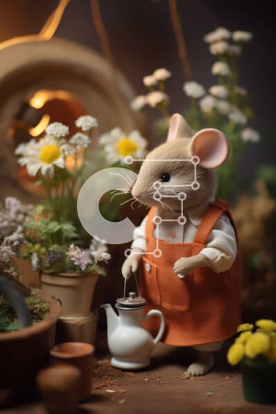 Intra Συλλεκτικό Ξύλινο Παζλ Plywood  4mm - Ποντίκι παιχνίδι με πορτοκαλί φόρμα και φυτά σε γλάστρες Σε Ξύλινο Κουτί - Διαστάσεις: 10x10 cm – 25 κομμάτια