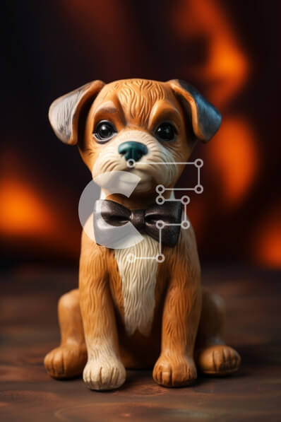 Σετ των 2 Intra Συλλεκτικό Ξύλινο Παζλ Plywood  4mm - Μικρό ειδώλιο καφέ σκύλου που κάθεται μπροστά από το πορτοκαλί φόντο Σε Ξύλινο Κουτί - Διαστάσεις: 10x10 cm – 25 κομμάτια