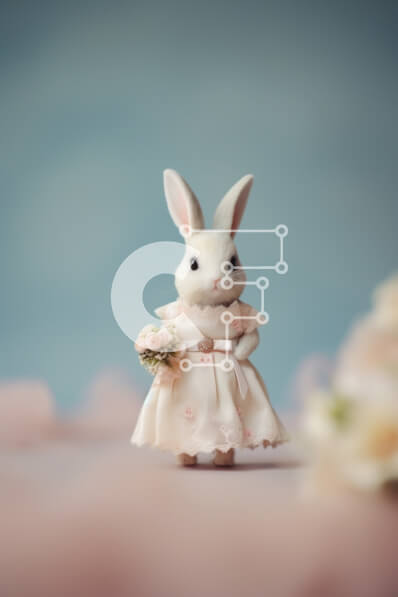 Σετ των 2 Intra Συλλεκτικό Ξύλινο Παζλ Plywood  4mm - Κομψό λευκό κουνελάκι με νυφικό κρατώντας λουλούδια Σε Ξύλινο Κουτί - Διαστάσεις: 10x10 cm – 25 κομμάτια