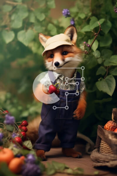 Σετ των 2 Intra Συλλεκτικό Ξύλινο Παζλ Plywood  4mm - Χαριτωμένη αλεπού που φοράει φόρμες με φράουλες Σε Ξύλινο Κουτί - Διαστάσεις: 10x10 cm – 25 κομμάτια