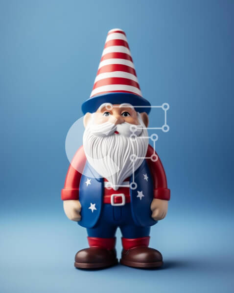 Intra Συλλεκτικό Ξύλινο Παζλ Plywood  4mm - Πατριωτικό ειδώλιο Gnome με πουκάμισο και καπέλο με αμερικανική σημαία Σε Ξύλινο Κουτί - Διαστάσεις Puzzle: 10x10 cm – 25 κομμάτια