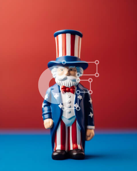 Intra Συλλεκτικό Ξύλινο Παζλ Plywood  4mm - Φιγούρα παιχνιδιών του θείου Σαμ με καπέλο αμερικανικής σημαίας και παπιγιόν Σε Ξύλινο Κουτί - Διαστάσεις: 10x10 cm – 25 κομμάτια