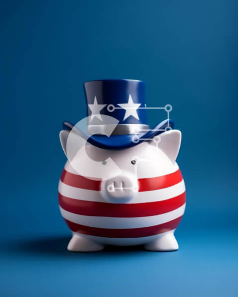 Intra Συλλεκτικό Ξύλινο Παζλ Plywood  4mm - Κουμπαράς με καπέλο αμερικανικής σημαίας σε μπλε φόντο Σε Ξύλινο Κουτί - Διαστάσεις: 10x10 cm – 25 κομμάτια