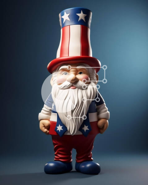 Intra Συλλεκτικό Ξύλινο Παζλ Plywood  4mm - Πατριωτικό ειδώλιο Gnome με ρούχα αμερικανικής σημαίας Σε Ξύλινο Κουτί - Διαστάσεις Puzzle: 10x10 cm – 25 κομμάτια