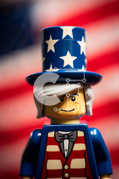 Intra Συλλεκτικό Ξύλινο Παζλ Plywood  4mm - Φιγούρα Lego Uncle Sam με αμερικανική σημαία Σε Ξύλινο Κουτί - Διαστάσεις: 10x10 cm – 25 κομμάτια
