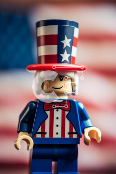 Intra Συλλεκτικό Ξύλινο Παζλ Plywood  4mm - Φιγούρα Lego με πατριωτική ενδυμασία μπροστά από την αμερικανική σημαία Σε Ξύλινο Κουτί - Διαστάσεις: 10x10 cm – 25 κομμάτια