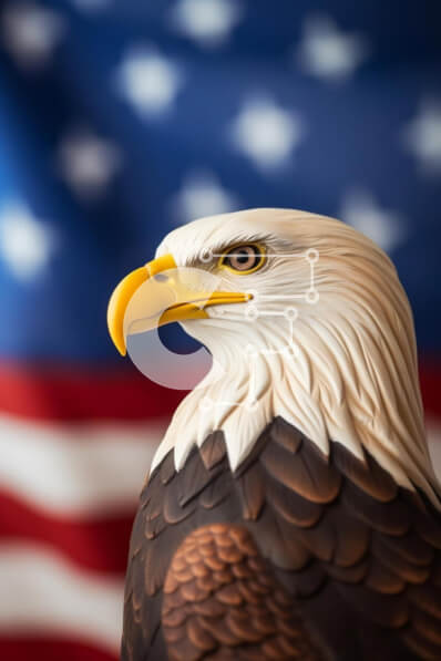 Σετ των 2 Intra Συλλεκτικό Ξύλινο Παζλ Plywood  4mm - Άγαλμα αετού με φόντο αμερικανική σημαία Σε Ξύλινο Κουτί - Διαστάσεις: 10x10 cm – 25 κομμάτια