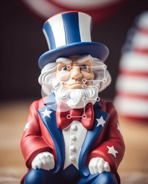 Intra Συλλεκτικό Ξύλινο Παζλ Plywood  4mm - Άγαλμα θείου με πατριωτική ενδυμασία με γύρω σημαίες Σε Ξύλινο Κουτί - Διαστάσεις: 10x10 cm – 25 κομμάτια