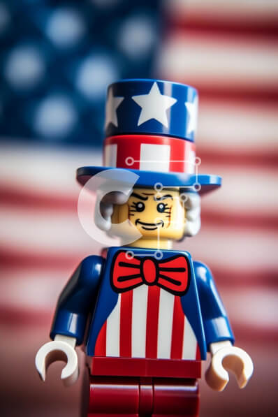 Intra Συλλεκτικό Ξύλινο Παζλ Plywood  4mm - 4 Ιουλίου Φιγούρα Lego με στολή αμερικανικής σημαίας Σε Ξύλινο Κουτί - Διαστάσεις: 10x10 cm – 25 κομμάτια