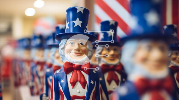 Intra Συλλεκτικό Ξύλινο Παζλ Plywood  4mm - Πατριωτικά ειδώλια του θείου Σαμ για τον εορτασμό της 4ης Ιουλίου Σε Ξύλινο Κουτί - Διαστάσεις: 10x10 cm – 25 κομμάτια