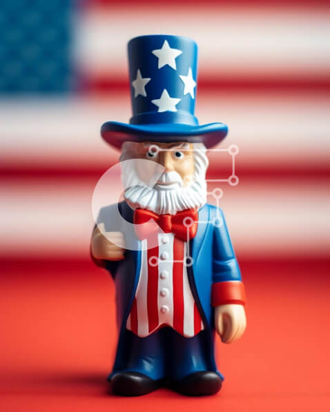 Intra Συλλεκτικό Ξύλινο Παζλ Plywood  4mm - Πατριωτικό ειδώλιο παιχνιδιών θείου με αμερικανική σημαία Σε Ξύλινο Κουτί - Διαστάσεις: 10x10 cm – 25 κομμάτια