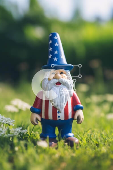 Intra Συλλεκτικό Ξύλινο Παζλ Plywood  4mm - Πατριωτικό παιχνίδι Gnome με αμερικανική σημαία στο γρασίδι Σε Ξύλινο Κουτί - Διαστάσεις Puzzle: 10x10 cm – 25 κομμάτια