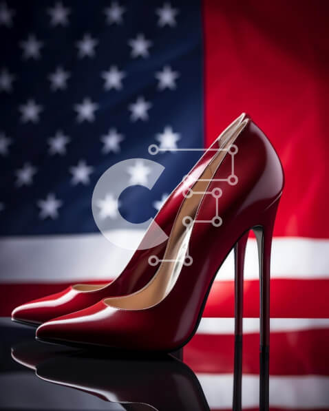 Intra Συλλεκτικό Ξύλινο Παζλ Plywood  4mm - Ψηλοτάκουνα παπούτσια με φόντο την αμερικανική σημαία Σε Ξύλινο Κουτί - Διαστάσεις Puzzle: 10x10 cm – 25 κομμάτια