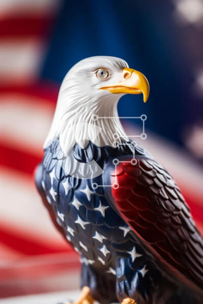 Intra Συλλεκτικό Ξύλινο Παζλ Plywood  4mm - Άγαλμα αετού μπροστά από την αμερικανική σημαία Σε Ξύλινο Κουτί - Διαστάσεις: 10x10 cm – 25 κομμάτια