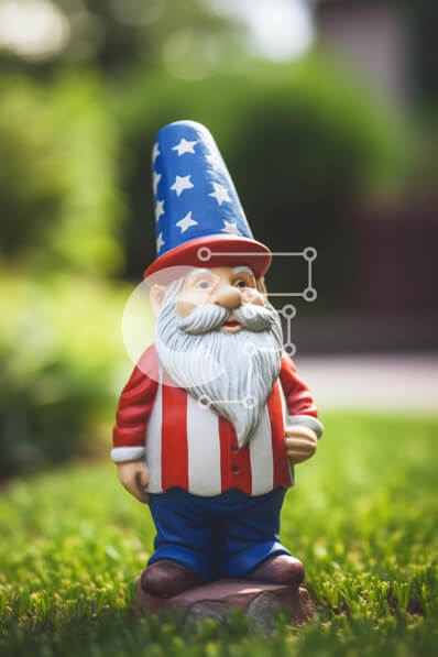 Σετ των 2 Intra Συλλεκτικό Ξύλινο Παζλ Plywood  4mm - Κήπος Gnome με στολή αμερικανικής σημαίας Σε Ξύλινο Κουτί - Διαστάσεις: 10x10 cm – 25 κομμάτια