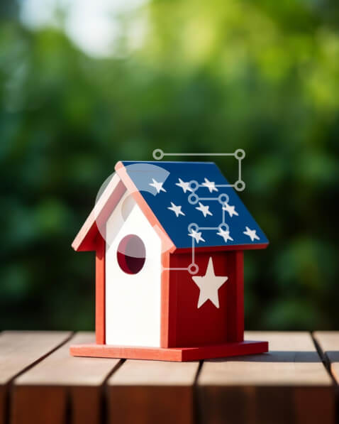 Intra Συλλεκτικό Ξύλινο Παζλ Plywood  4mm - Patriotic Birdhouse με διακόσμηση με αστέρια Σε Ξύλινο Κουτί - Διαστάσεις: 10x10 cm – 25 κομμάτια
