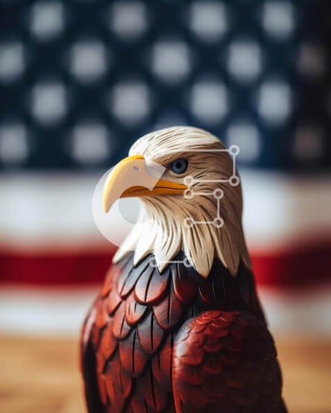 Intra Συλλεκτικό Ξύλινο Παζλ Plywood  4mm - Ειδώλιο αετού και αμερικανική σημαία σε ξύλινο τραπέζι Σε Ξύλινο Κουτί - Διαστάσεις: 10x10 cm – 25 κομμάτια