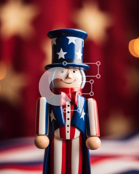 Intra Συλλεκτικό Ξύλινο Παζλ Plywood  4mm - Πατριωτικό ειδώλιο καρυοθραύστη θείου Σαμ σε φόντο αμερικανικής σημαίας Σε Ξύλινο Κουτί - Διαστάσεις: 10x10 cm – 25 κομμάτια