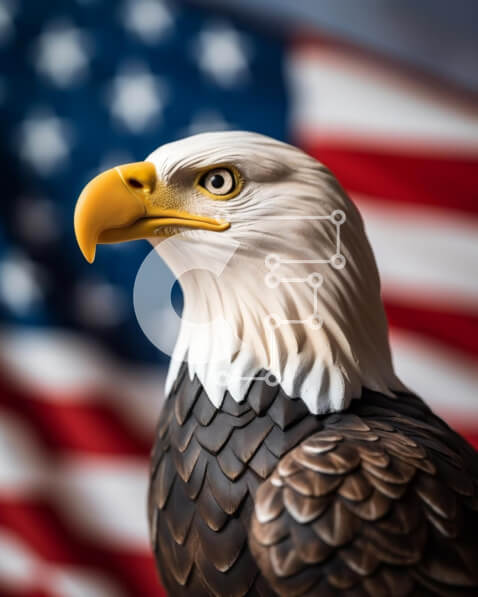 Intra Συλλεκτικό Ξύλινο Παζλ Plywood  4mm - Άγαλμα αμερικανικού αετού με φόντο αμερικανικής σημαίας Σε Ξύλινο Κουτί - Διαστάσεις Puzzle: 10x10 cm – 25 κομμάτια