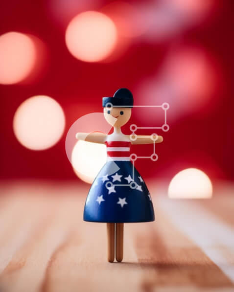 Intra Συλλεκτικό Ξύλινο Παζλ Plywood  4mm - Πατριωτική ξύλινη κούκλα με στολή αμερικανικής σημαίας με φώτα Bokeh Σε Ξύλινο Κουτί - Διαστάσεις Puzzle: 10x10 cm – 25 κομμάτια