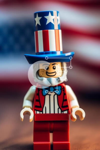 Intra Συλλεκτικό Ξύλινο Παζλ Plywood  4mm - Πατριωτική φιγούρα LEGO που γιορτάζει την 4η Ιουλίου Σε Ξύλινο Κουτί - Διαστάσεις: 10x10 cm – 25 κομμάτια