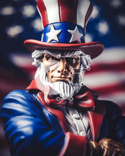 Intra Συλλεκτικό Ξύλινο Παζλ Plywood  4mm - Άγαλμα θείου Σαμ με αμερικανική σημαία Σε Ξύλινο Κουτί - Διαστάσεις Puzzle: 10x10 cm – 25 κομμάτια