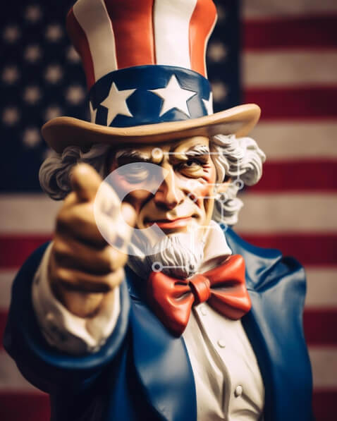 Intra Συλλεκτικό Ξύλινο Παζλ Plywood  4mm - Άγαλμα θείου που δείχνει την κάμερα με την αμερικανική σημαία Σε Ξύλινο Κουτί - Διαστάσεις Puzzle: 10x10 cm – 25 κομμάτια