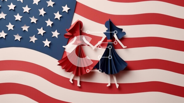 Intra Συλλεκτικό Ξύλινο Παζλ Plywood  4mm - Εορτασμός αμερικανικής ανεξαρτησίας με χάρτινες κούκλες και σημαία Σε Ξύλινο Κουτί - Διαστάσεις: 10x10 cm – 25 κομμάτια