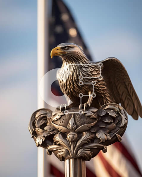 Intra Συλλεκτικό Ξύλινο Παζλ Plywood  4mm - Άγαλμα αετού με αμερικανική σημαία στο φόντο Σε Ξύλινο Κουτί - Διαστάσεις Puzzle: 10x10 cm – 25 κομμάτια