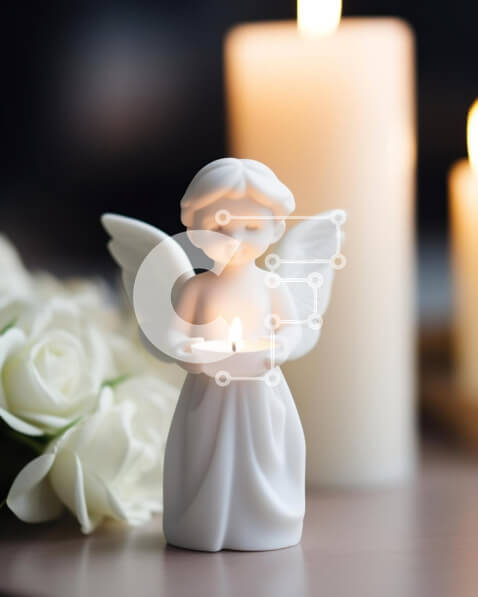 Intra Συλλεκτικό Ξύλινο Παζλ Plywood  4mm - Ειδώλιο αγγέλου με λευκά τριαντάφυλλα και κεριά Σε Ξύλινο Κουτί - Διαστάσεις: 10x10 cm – 25 κομμάτια