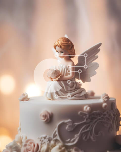 Intra Συλλεκτικό Ξύλινο Παζλ Plywood  4mm - Λευκό κέικ με ειδώλιο αγγέλου και λουλούδια Σε Ξύλινο Κουτί - Διαστάσεις: 10x10 cm – 25 κομμάτια