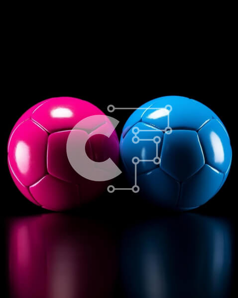 Intra Συλλεκτικό Ξύλινο Παζλ Plywood  4mm - Δύο ροζ και μπλε μπάλες ποδοσφαίρου σε μαύρο φόντο Σε Ξύλινο Κουτί - Διαστάσεις Puzzle: 10x10 cm – 25 κομμάτια